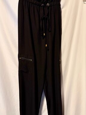 Black Drawstring Jumpsuit with Zip Pocket/Drawstring Waist
